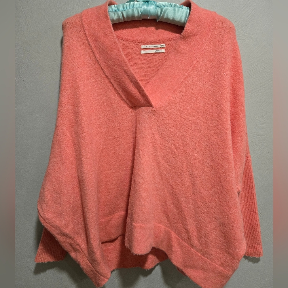 Anthropologie• Oversized Coral V-Neck Sweater. Sz XS - Picture 2 of 7